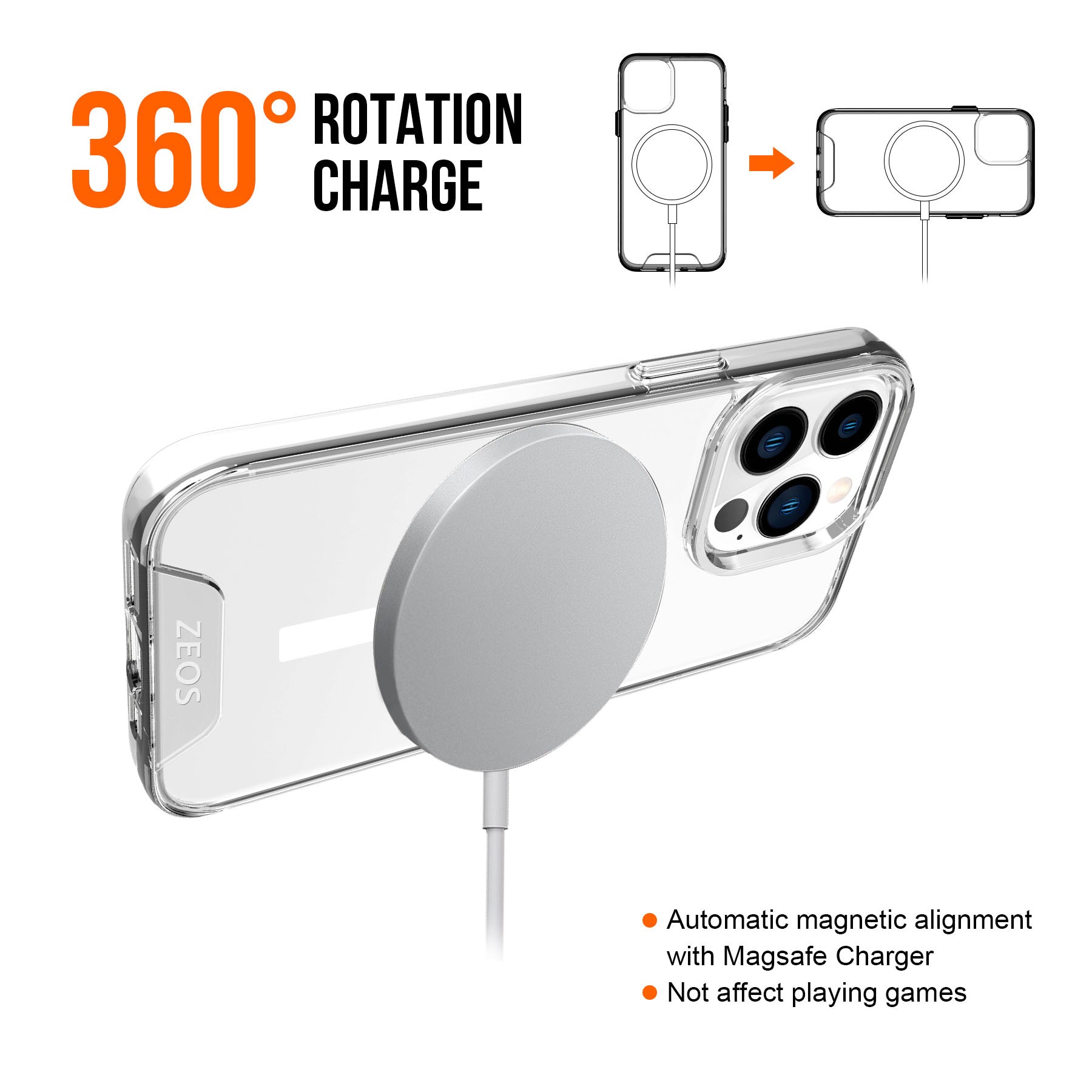 ZEOS KLARITY-MS Magnetic Protective Clear CASE for iPhone 13 Pro Max