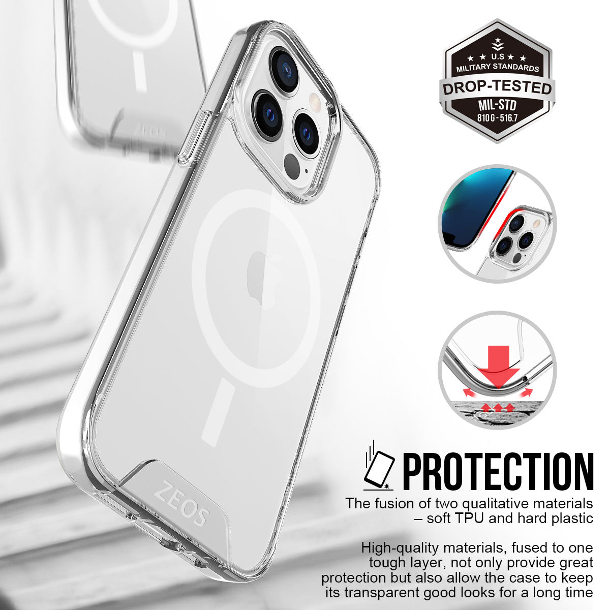 ZEOS KLARITY-MS Magnetic Protective Clear CASE for  iPhone 13 Pro - Zeosmobile.com